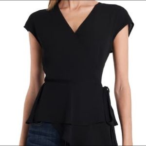 Vince Camuto Cap Sleeve Wrap Peplum Top XS Black